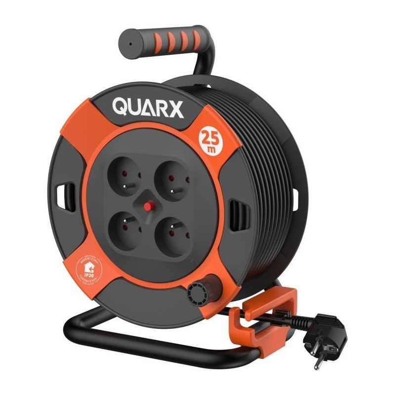 Enrouleur de bricolage - QUARX - 25m - H05VV-F 3G1,5mm² - Disjoncteur