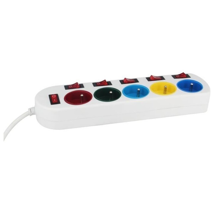 Bloc multiprise - GAO - 5 prises - Avec interrupteurs, 16A, 230V Bloc multiprise - GAO - 5 prises - Avec interrupteurs, 16A, 230V