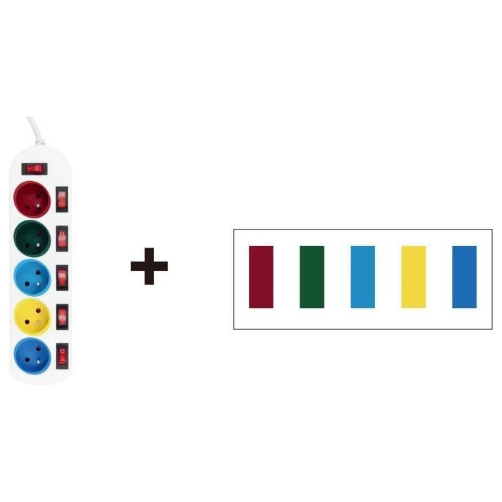Bloc multiprise - GAO - 5 prises - Avec interrupteurs, 16A, 230V Bloc multiprise - GAO - 5 prises - Avec interrupteurs, 16A, 230V