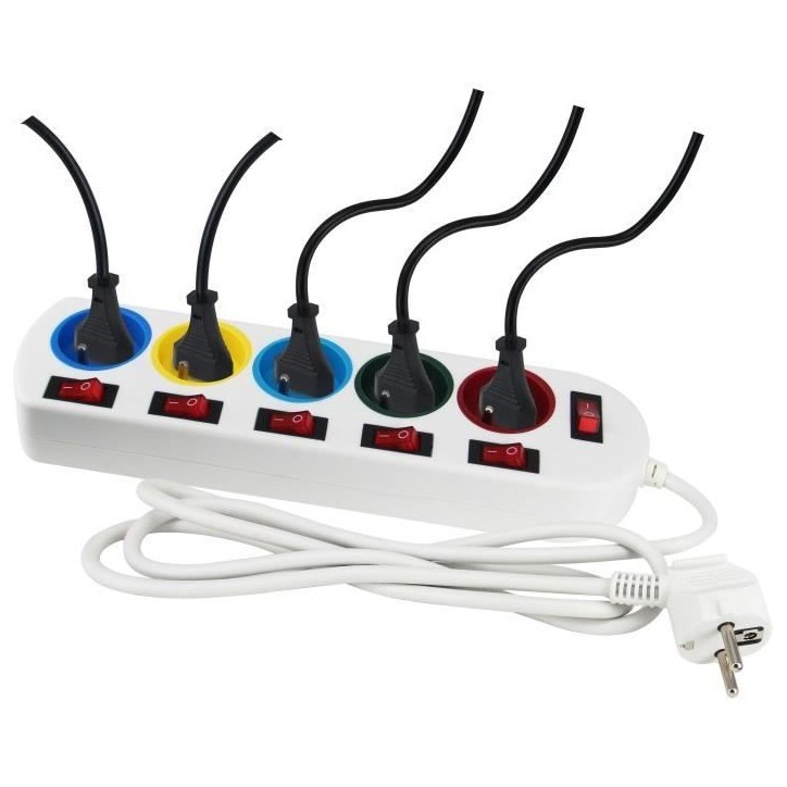 Bloc multiprise - GAO - 5 prises - Avec interrupteurs, 16A, 230V Bloc multiprise - GAO - 5 prises - Avec interrupteurs, 16A, 230V