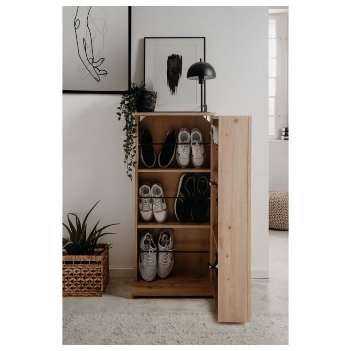 Meuble a chaussures Satos - Chene Artisan - 100 x 110 x 34 cm - Capacité 12 Paires Meuble a chaussures Satos - Chene Artisan - 100 x 110 x 34 cm - Capacité 12 Paires