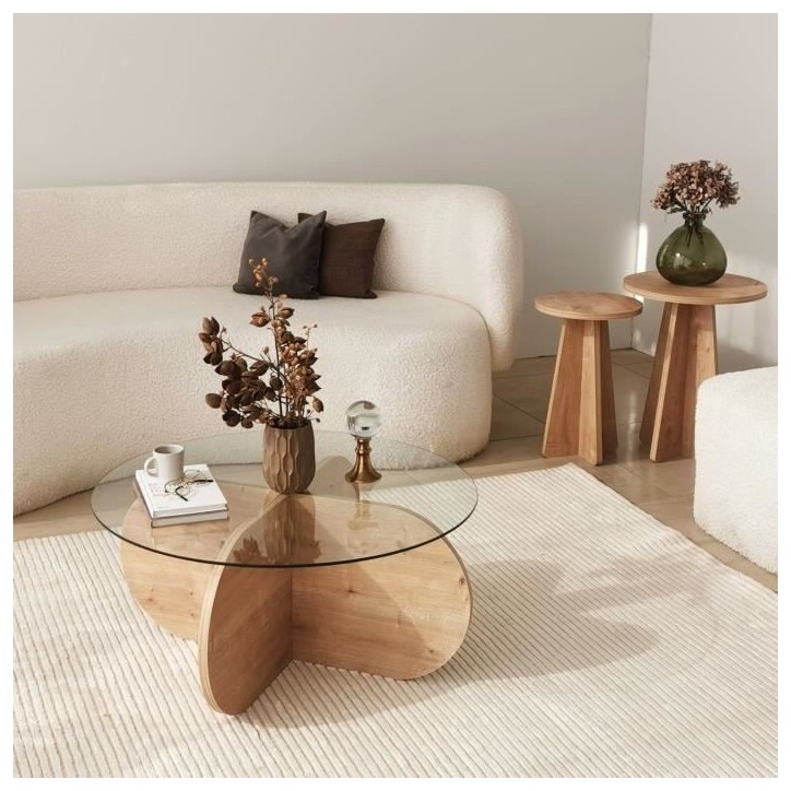 Table basse en verre - BUBBLE - Ronde - Chene Saphir - 75 x 75 x 35 cm Table basse en verre - BUBBLE - Ronde - Chene Saphir - 75 x 75 x 35 cm