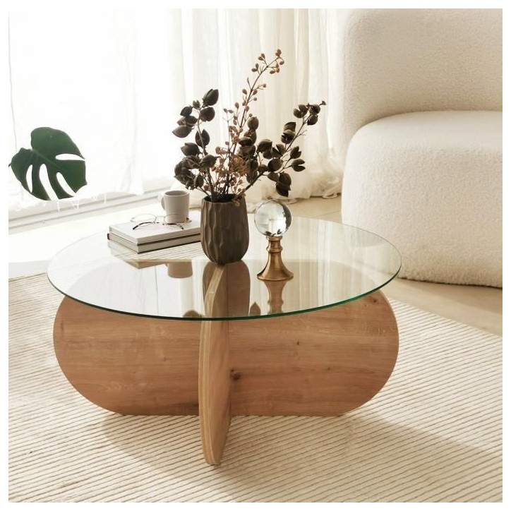 Table basse en verre - BUBBLE - Ronde - Chene Saphir - 75 x 75 x 35 cm Table basse en verre - BUBBLE - Ronde - Chene Saphir - 75 x 75 x 35 cm
