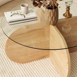 Table basse en verre - BUBBLE - Ronde - Chene Saphir - 75 x 75 x 35 cm