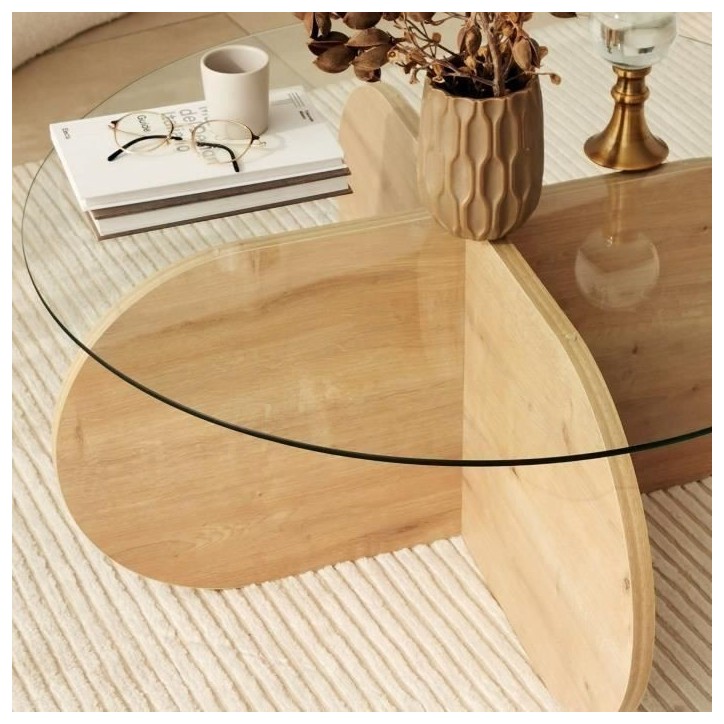 Table basse en verre - BUBBLE - Ronde - Chene Saphir - 75 x 75 x 35 cm Table basse en verre - BUBBLE - Ronde - Chene Saphir - 75 x 75 x 35 cm