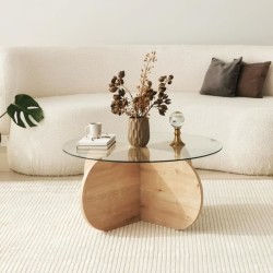 Table basse en verre - BUBBLE - Ronde - Chene Saphir - 75 x 75 x 35 cm
