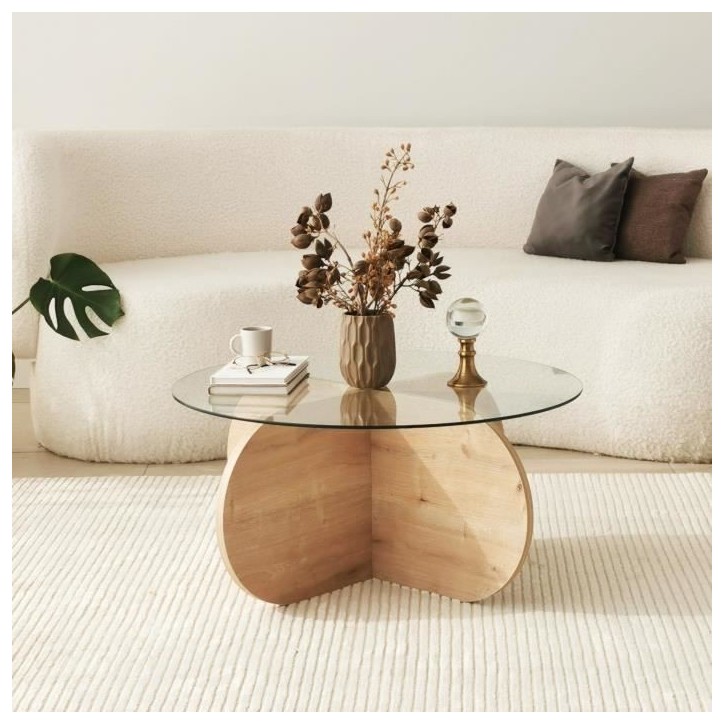 Table basse en verre - BUBBLE - Ronde - Chene Saphir - 75 x 75 x 35 cm Table basse en verre - BUBBLE - Ronde - Chene Saphir - 75 x 75 x 35 cm