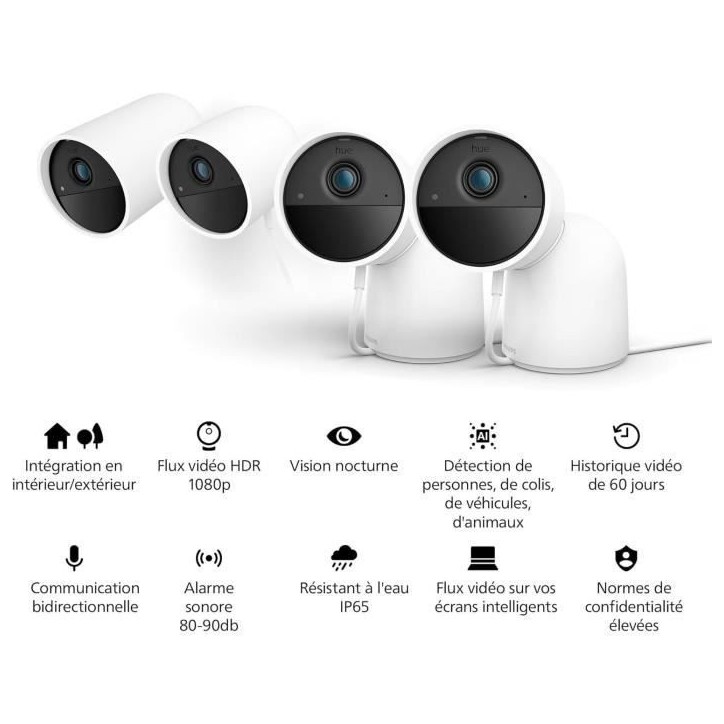 Caméra filaire - Philips Hue - Secure - HD 1080P - Intérieure ou extérieure - Contrôle avec une seule application - Blanc Caméra filaire - Philips Hue - Secure - HD 1080P - Intérieure ou extérieure - Contrôle avec une seule application - Blanc