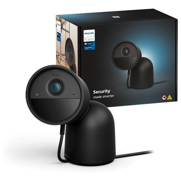 Caméra filaire avec support de bureau - Philips Hue - Secure - HD 1080P - Intérieure ou extérieure - Noir Caméra filaire avec support de bureau - Philips Hue - Secure - HD 1080P - Intérieure ou extérieure - Noir