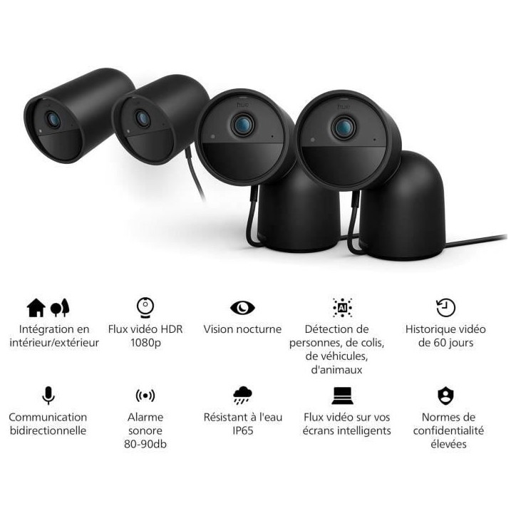 Caméra filaire avec support de bureau - Philips Hue - Secure - HD 1080P - Intérieure ou extérieure - Noir Caméra filaire avec support de bureau - Philips Hue - Secure - HD 1080P - Intérieure ou extérieure - Noir