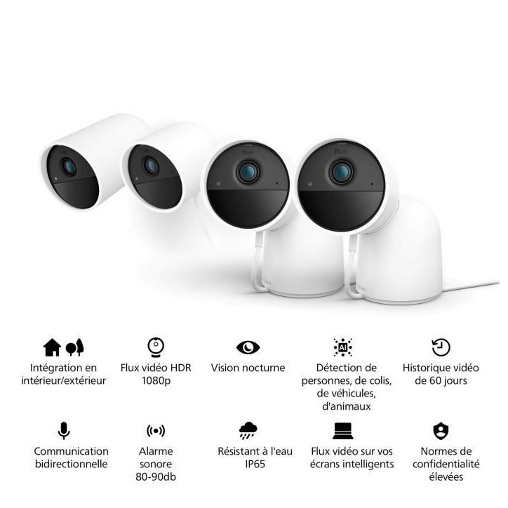 Caméra sans fil - Philips Hue - Secure - HD 1080P - Intérieure ou extérieure - Contrôle avec une seule application - Blanc Caméra sans fil - Philips Hue - Secure - HD 1080P - Intérieure ou extérieure - Contrôle avec une seule application - Blanc