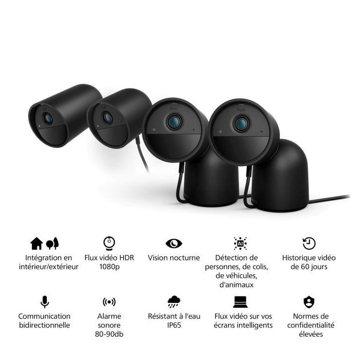 Caméra sans fil - Philips Hue - Secure - HD 1080P - Intérieure ou extérieure - Contrôle avec une seule application - Noir Caméra sans fil - Philips Hue - Secure - HD 1080P - Intérieure ou extérieure - Contrôle avec une seule application - Noir