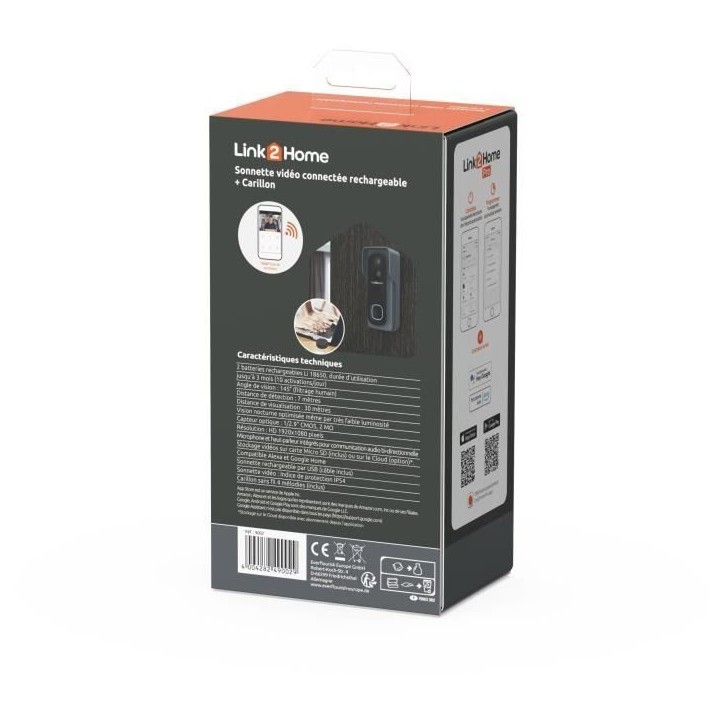 Kit Sonnette connectée - LINK2HOME - Wi-Fi - Audio bidirectionnel - Carillon sans fil - SD 8 Go Kit Sonnette connectée - LINK2HOME - Wi-Fi - Audio bidirectionnel - Carillon sans fil - SD 8 Go