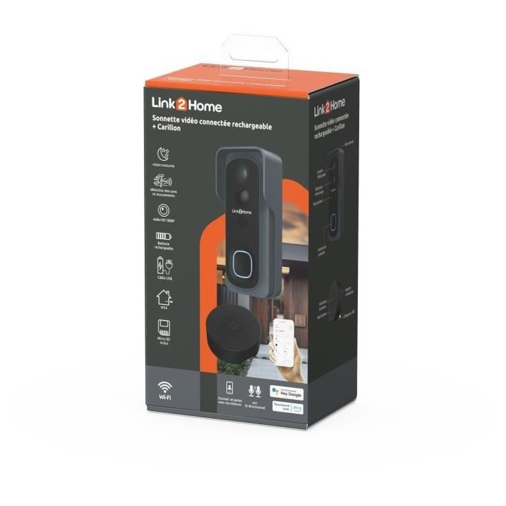 Kit Sonnette connectée - LINK2HOME - Wi-Fi - Audio bidirectionnel - Carillon sans fil - SD 8 Go Kit Sonnette connectée - LINK2HOME - Wi-Fi - Audio bidirectionnel - Carillon sans fil - SD 8 Go