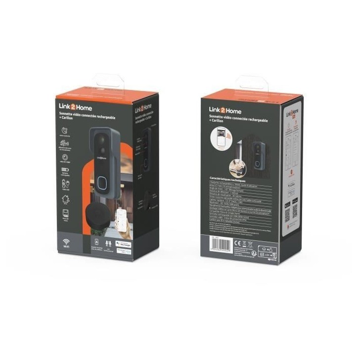 Kit Sonnette connectée - LINK2HOME - Wi-Fi - Audio bidirectionnel - Carillon sans fil - SD 8 Go Kit Sonnette connectée - LINK2HOME - Wi-Fi - Audio bidirectionnel - Carillon sans fil - SD 8 Go