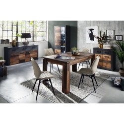 Buffet bas INDY 4 Portes et 1 Tiroir - Mélaminé bois vieilli et gris