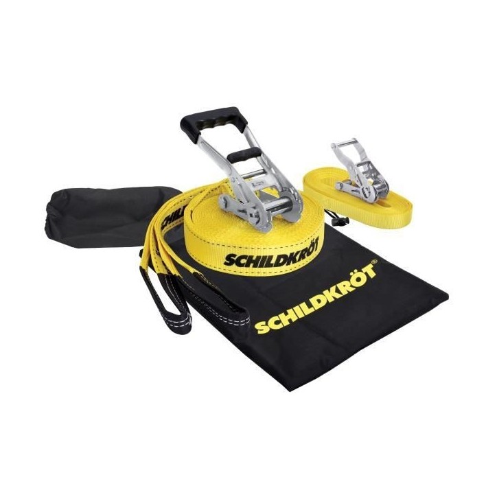 Slackline - SCHILDKROT - 15 m de long x 5 cm de large - Cliquet en métal - Sangle d'apprentissage incluse - Max 150 kg