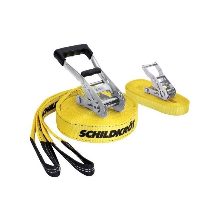 Slackline - SCHILDKROT - 15 m de long x 5 cm de large - Cliquet en métal - Sangle d'apprentissage incluse - Max 150 kg