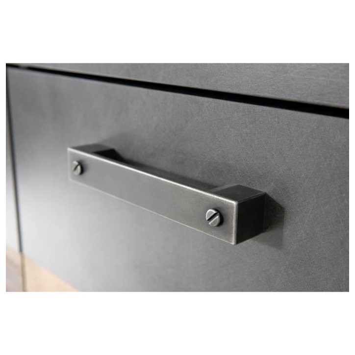 Buffet bas INDY 4 Portes et 1 Tiroir - Mélaminé bois vieilli et gris mat - L 178 x P 40 x H 77 cm Buffet bas INDY 4 Portes et 1 Tiroir - Mélaminé bois vieilli et gris mat - L 178 x P 40 x H 77 cm