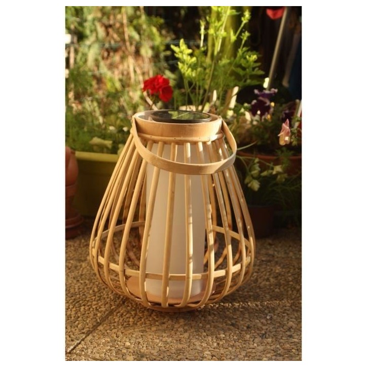 Lampe solaire - Marta - Beige - Bambou naturel - Eclairage effet flamme - Recharge USB et solaire Lampe solaire - Marta - Beige - Bambou naturel - Eclairage effet flamme - Recharge USB et solaire