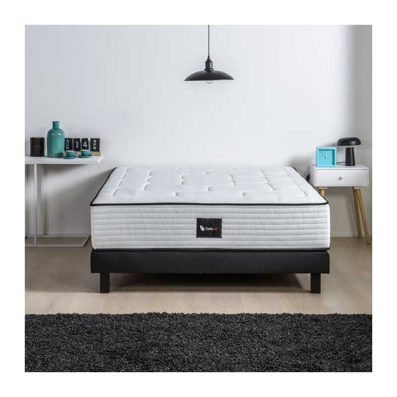 DEKO DREAM Ensemble matelas + sommier bois massif 160 x 200 - 700 ress