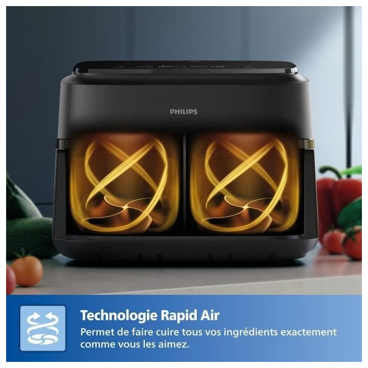 Friteuse sans huile PHILIPS - Airfryer NA150/00 - Capacité 7,1L - Double cuve - 6 préréglages - 2450W Friteuse sans huile PHILIPS - Airfryer NA150/00 - Capacité 7,1L - Double cuve - 6 préréglages - 2450W