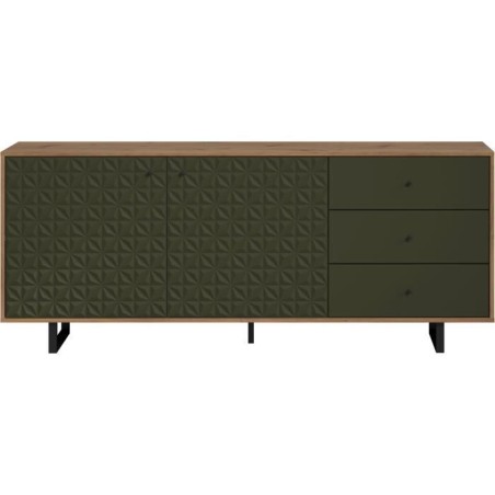 Buffet bas - SENTRA - Vert foncé - 2 portes, 3 tiroirs - 124 x 40 x 1