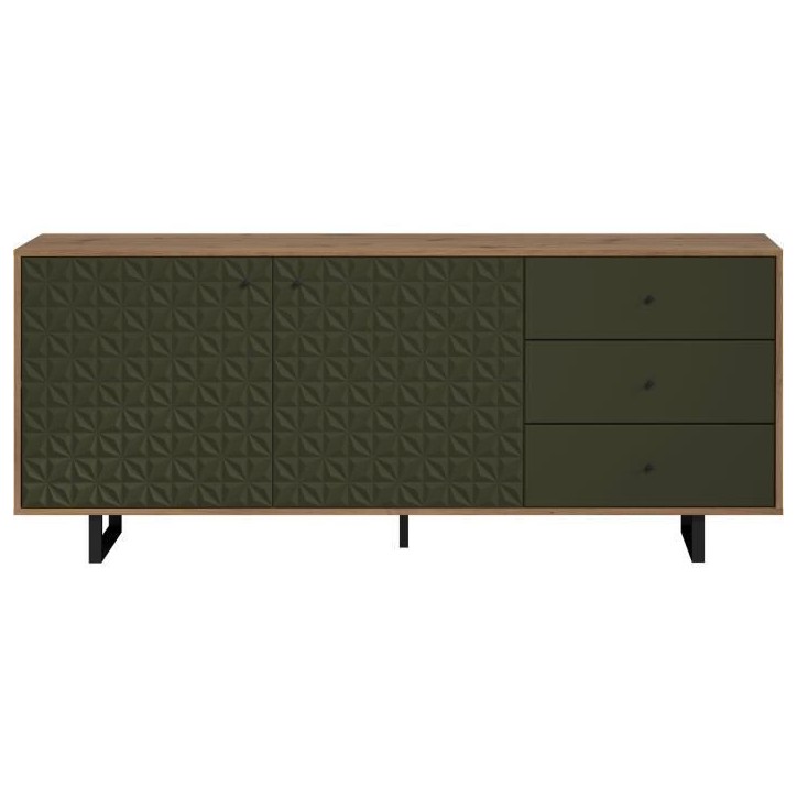 Buffet bas - SENTRA - Vert foncé - 2 portes, 3 tiroirs - 124 x 40 x 136 cm - TRENDTEAM
