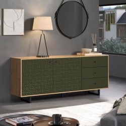 Buffet bas - SENTRA - Vert foncé - 2 portes, 3 tiroirs - 124 x 40 x 1