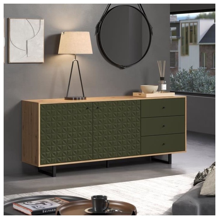 Buffet bas - SENTRA - Vert foncé - 2 portes, 3 tiroirs - 124 x 40 x 136 cm - TRENDTEAM