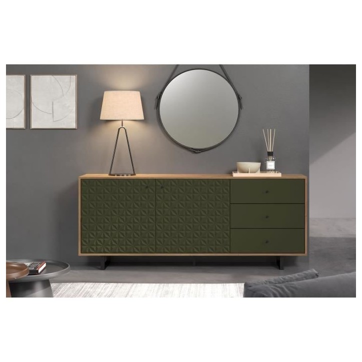 Buffet bas - SENTRA - Vert foncé - 2 portes, 3 tiroirs - 124 x 40 x 136 cm - TRENDTEAM