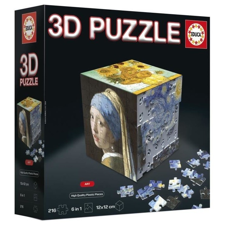 Puzzle 3D - EDUCA - Cube Art - 216 Pieces - 6 Puzzles de 36 Pieces - Défi Ludique 8 Ans + (20123) Puzzle 3D - EDUCA - Cube Art - 216 Pieces - 6 Puzzles de 36 Pieces - Défi Ludique 8 Ans + (20123)