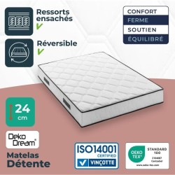 Ensemble matelas sommier 140 x 190 cm Hauteur 24 cm - ressorts ensach