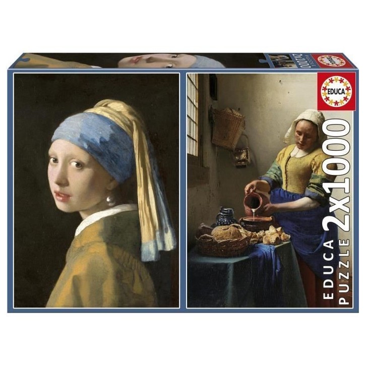Puzzle - EDUCA - La Jeune Fille a la Perle + La Laitiere, Johannes Vermeer - 2x1000 pieces Puzzle - EDUCA - La Jeune Fille a la Perle + La Laitiere, Johannes Vermeer - 2x1000 pieces