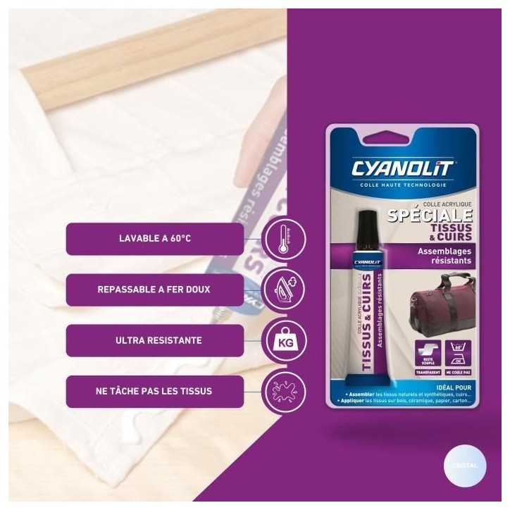 Colle spéciale tissu - CYANOLIT - Fixation flexible - Idéale pour tissus et textiles Colle spéciale tissu - CYANOLIT - Fixation flexible - Idéale pour tissus et textiles