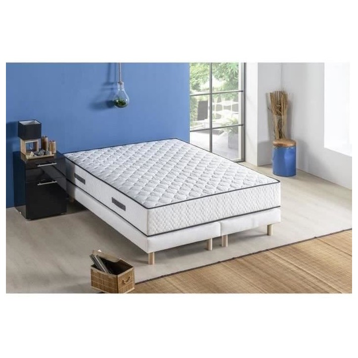 Ensemble matelas sommier 180 x 200 cm Hauteur 24 cm - ressorts ensachés - 7 zones - réversible - fabriqué en Belgique - DEKO