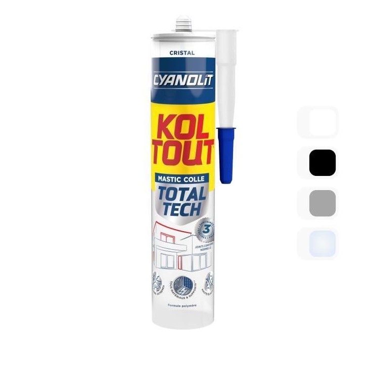 Colle de fixation et d'étanchéité - CYANOLIT - Total tech - Cristal - Cartouche 290 ml - Transparent - Multi-matériaux et fl Colle de fixation et d'étanchéité - CYANOLIT - Total tech - Cristal - Cartouche 290 ml - Transparent - Multi-matériaux et fl