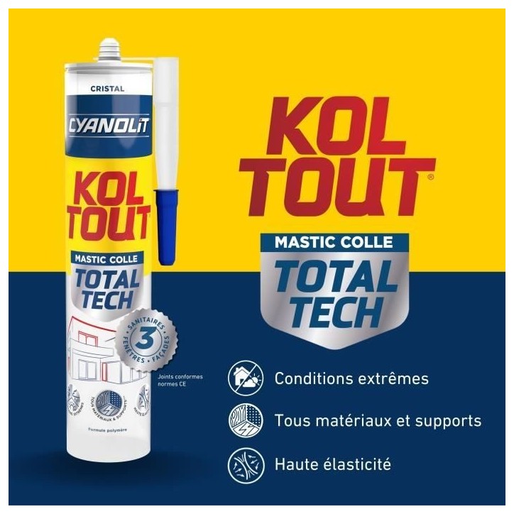 Colle de fixation et d'étanchéité - CYANOLIT - Total tech - Cristal - Cartouche 290 ml - Transparent - Multi-matériaux et fl Colle de fixation et d'étanchéité - CYANOLIT - Total tech - Cristal - Cartouche 290 ml - Transparent - Multi-matériaux et fl