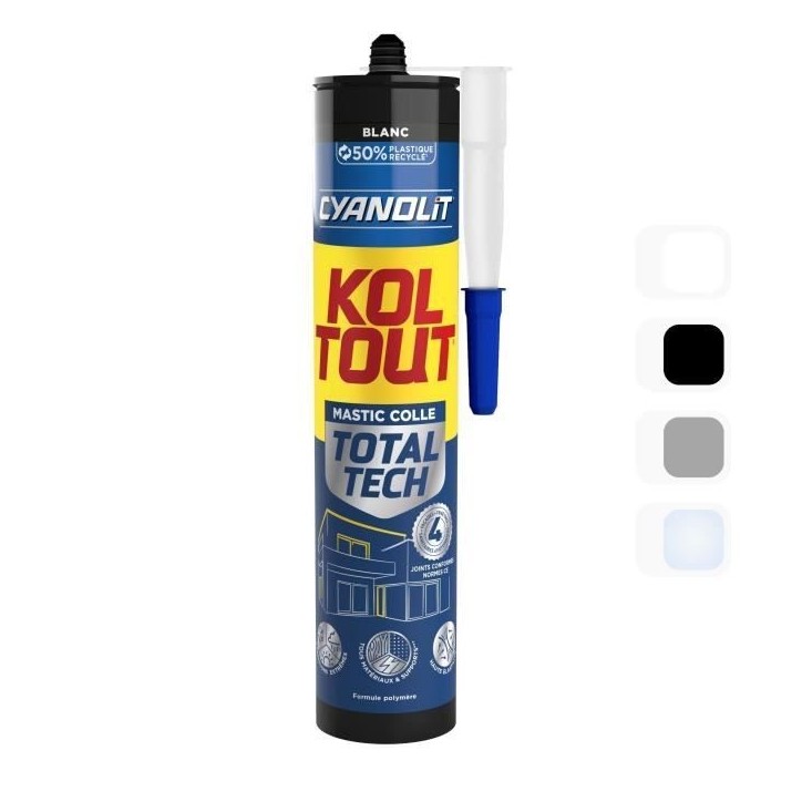 Colle de fixation et d'étanchéité - CYANOLIT - Total tech - Blanc - Cartouche 290 ml - Multi-matériaux - Étanche et flexibl Colle de fixation et d'étanchéité - CYANOLIT - Total tech - Blanc - Cartouche 290 ml - Multi-matériaux - Étanche et flexibl