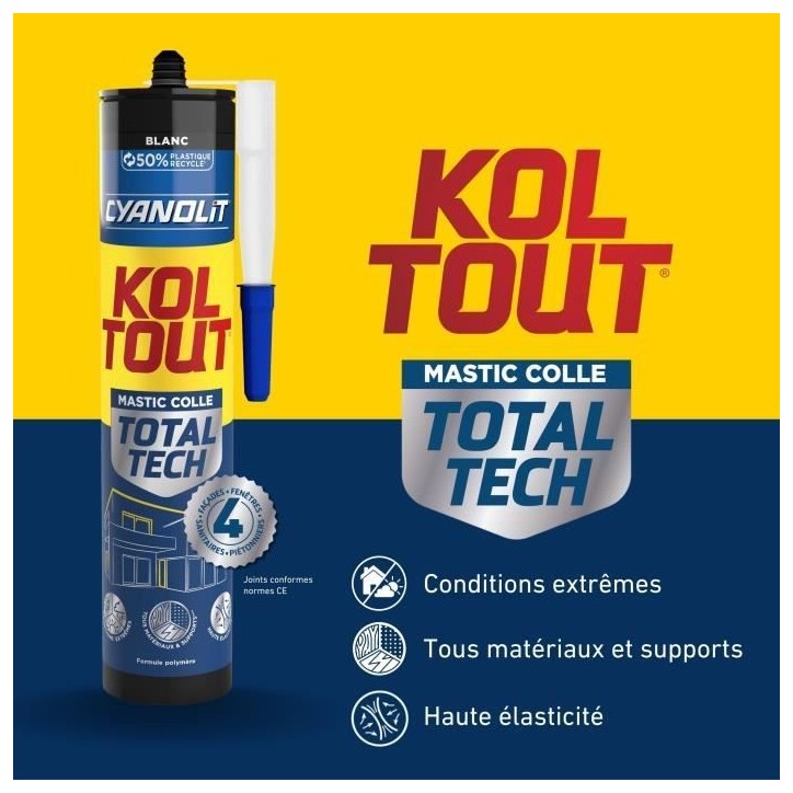 Colle de fixation et d'étanchéité - CYANOLIT - Total tech - Blanc - Cartouche 290 ml - Multi-matériaux - Étanche et flexibl Colle de fixation et d'étanchéité - CYANOLIT - Total tech - Blanc - Cartouche 290 ml - Multi-matériaux - Étanche et flexibl