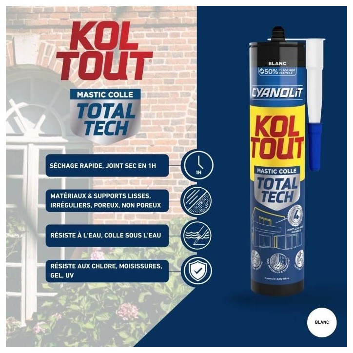 Colle de fixation et d'étanchéité - CYANOLIT - Total tech - Blanc - Cartouche 290 ml - Multi-matériaux - Étanche et flexibl Colle de fixation et d'étanchéité - CYANOLIT - Total tech - Blanc - Cartouche 290 ml - Multi-matériaux - Étanche et flexibl