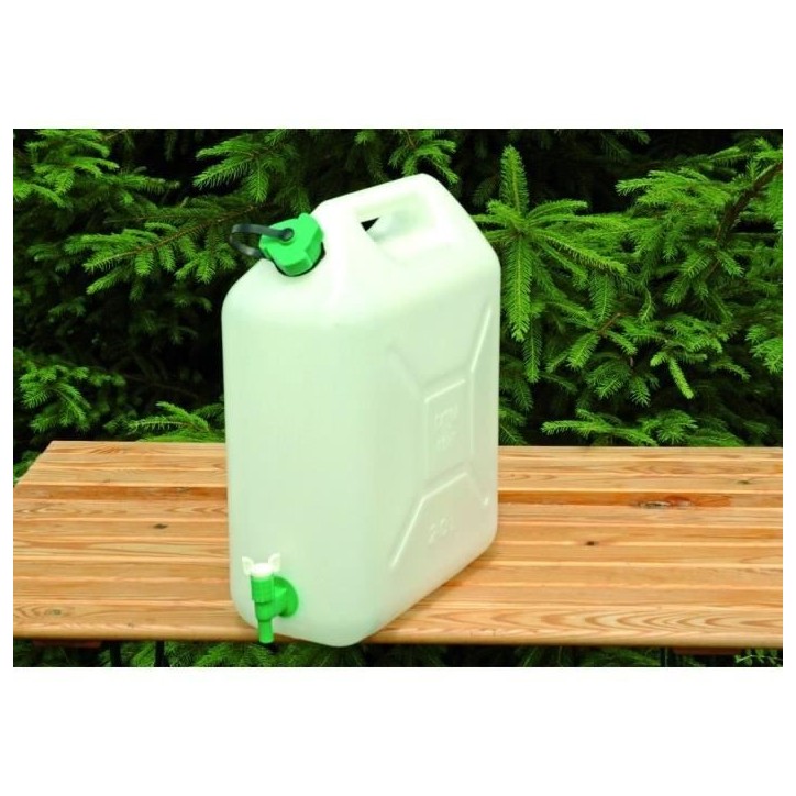 Jerrycan extra-fort - [MARQUE] - avec robinet eau propre 5 litres - Blanc et vert - Camping-car