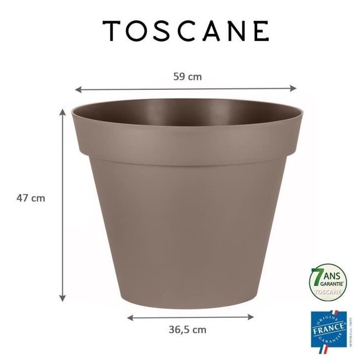 EDA Pot de fleur rond TOSCANE - 76 L - Ø 60 x H 47 cm - Taupe EDA Pot de fleur rond TOSCANE - 76 L - Ø 60 x H 47 cm - Taupe