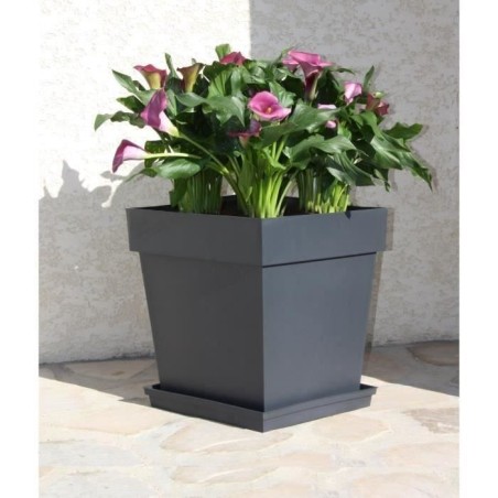 Pot de fleur Carré 40 cm - EDA - Toscane - 38 L - 39 x 39 x H.39 cm - Gris Anthracite