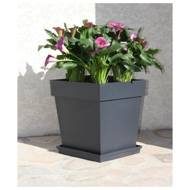 Pot de fleur Carré 40 cm - EDA - Toscane - 38 L - 39 x 39 x H.39 cm - Gris Anthracite Pot de fleur Carré 40 cm - EDA - Toscane - 38 L - 39 x 39 x H.39 cm - Gris Anthracite