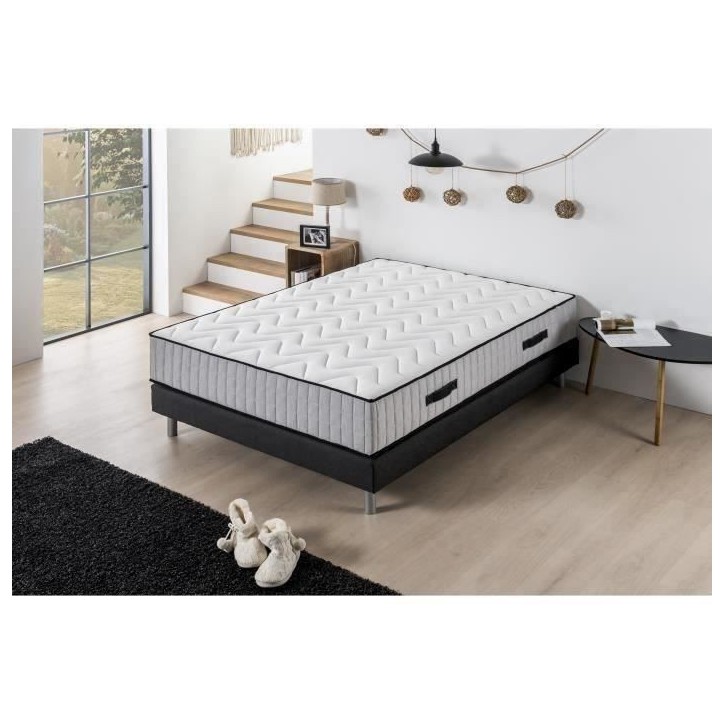 Ensemble matelas + sommier 160 x 200 cm - 672 Ressorts ensachés - 7 zones de confort - 27 cm - Ferme - DEKO DREAM Hotel Supreme