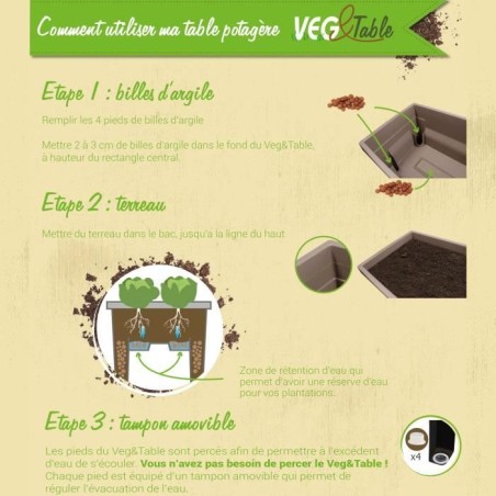 EDA Espace potager avec table CITY VEG&TABLE - 57 L - 76 x 38,5 x H 68 cm - Taupe