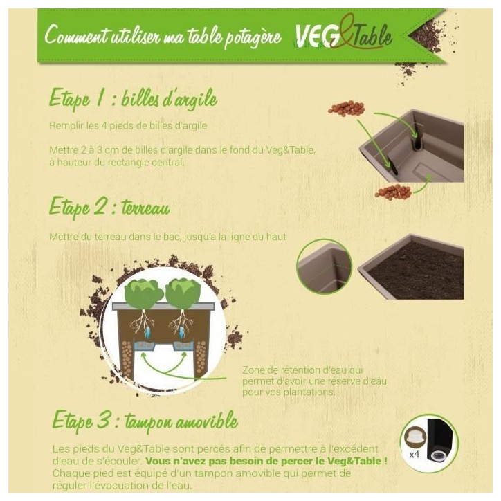 EDA Espace potager avec table CITY VEG&TABLE - 57 L - 76 x 38,5 x H 68 cm - Taupe