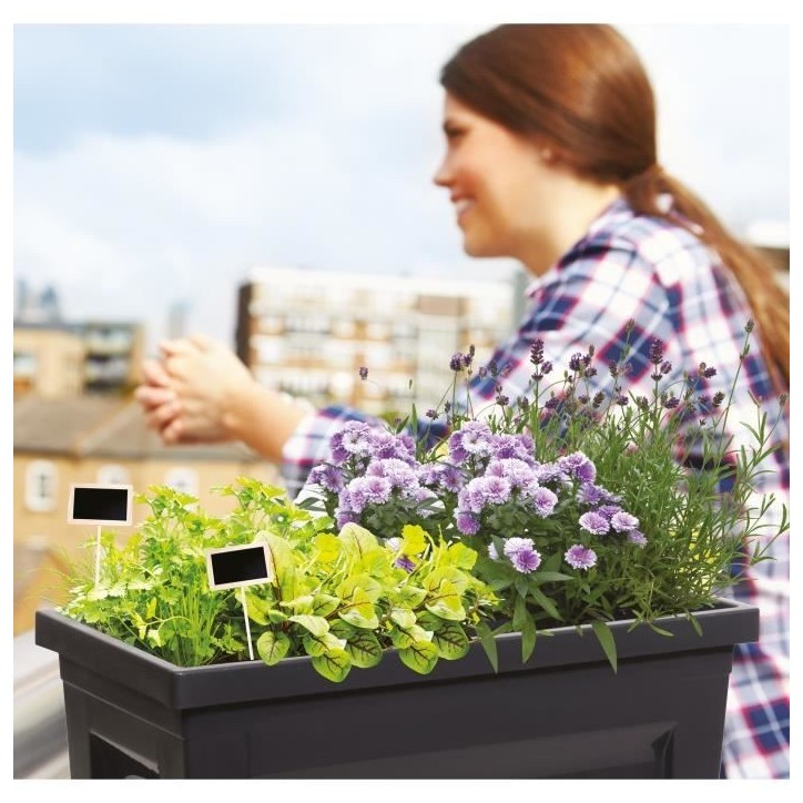EDA Espace potager avec table CITY VEG&TABLE - 57 L - 76 x 38,5 x H 68 cm - Gris anthracite EDA Espace potager avec table CITY VEG&TABLE - 57 L - 76 x 38,5 x H 68 cm - Gris anthracite