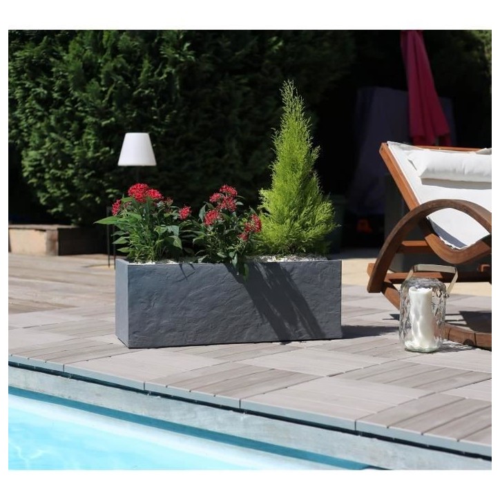 Jardiniere Volcania'Up - EDA - 57 L - Décor Pierre - 79,5 x 29,5 x H. 29,5 cm - Gris Anthracite Jardiniere Volcania'Up - EDA - 57 L - Décor Pierre - 79,5 x 29,5 x H. 29,5 cm - Gris Anthracite